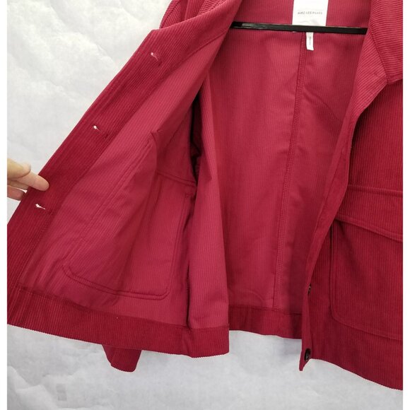 Avec Les Filles Cropped Corduroy Jacket Women XL Shacket Raspberry Red Button Up - Picture 10 of 16